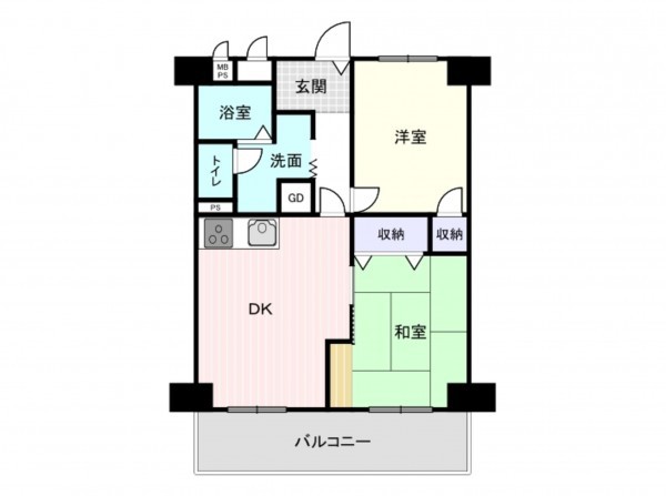 大阪市西区南堀江、マンションの間取り画像です