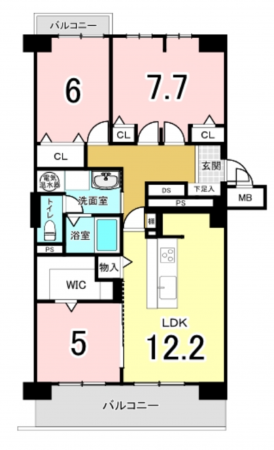 大阪市西区南堀江、マンションの間取り画像です