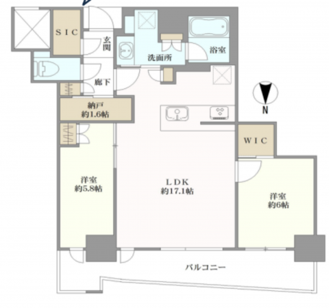 大阪市西区新町、マンションの間取り画像です