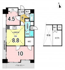 大阪市西区南堀江、マンションの間取り画像です