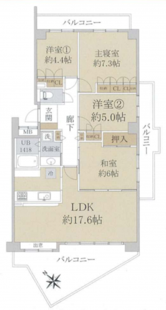 和泉市いぶき野、マンションの間取り画像です