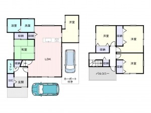 岸和田市三田町、中古一戸建ての間取り画像です