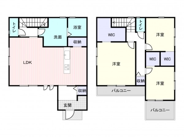 岸和田市岸城町、新築一戸建ての間取り画像です