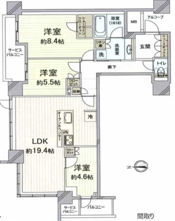 大阪市西区南堀江、マンションの間取り画像です