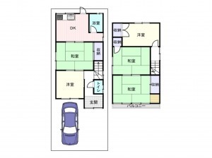 岸和田市畑町、中古一戸建ての間取り画像です