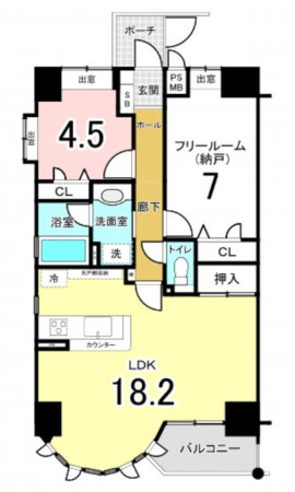 大阪市西区西本町、マンションの間取り画像です