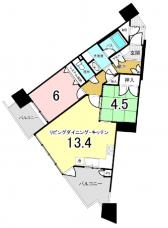 大阪市西区江之子島、マンションの間取り画像です