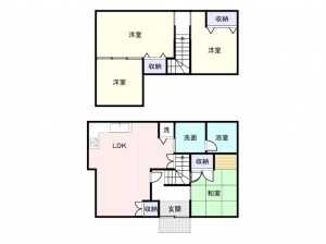 岸和田市池尻町、中古一戸建ての間取り画像です