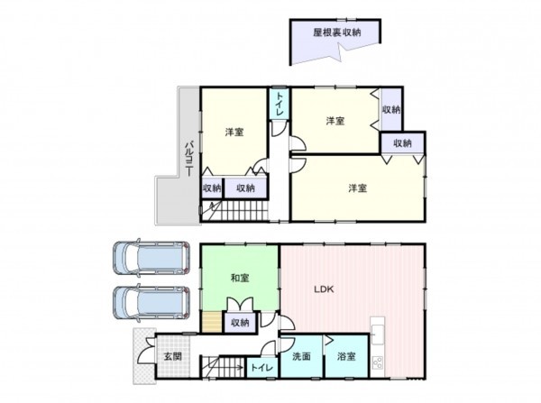 岸和田市西之内町、中古一戸建ての間取り画像です