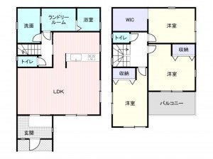 岸和田市磯上町、新築一戸建ての間取り画像です