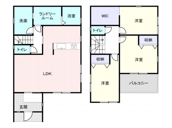 岸和田市磯上町、新築一戸建ての間取り画像です