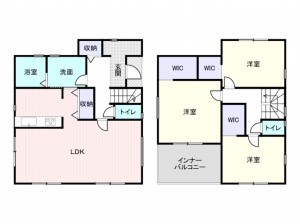 岸和田市池尻町、新築一戸建ての間取り画像です
