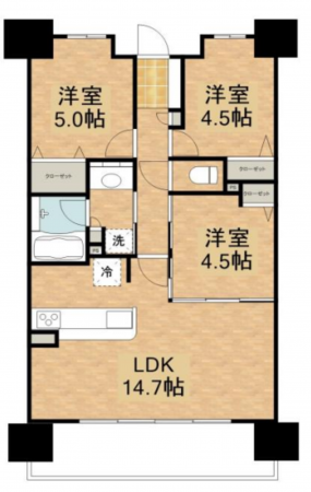 岸和田市沼町、マンションの間取り画像です