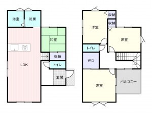 岸和田市西大路町、新築一戸建ての間取り画像です