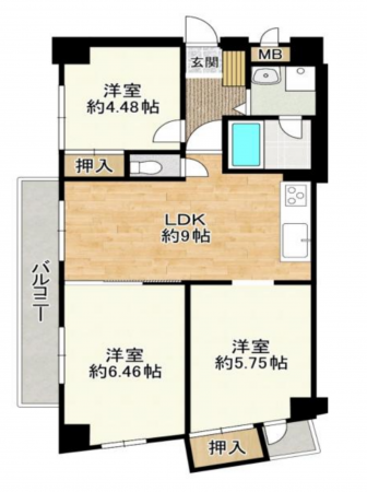 岸和田市池尻町、マンションの間取り画像です