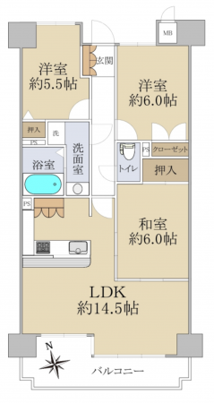 和泉市和気町、マンションの間取り画像です