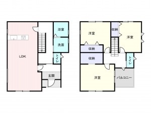 岸和田市上町、新築一戸建ての間取り画像です