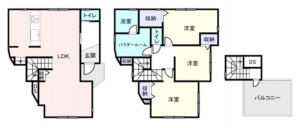 岸和田市岸城町、中古一戸建ての間取り画像です