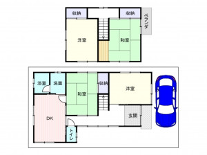 岸和田市春木旭町、中古一戸建ての間取り画像です
