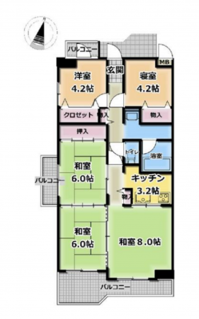 和泉市伏屋町、マンションの間取り画像です