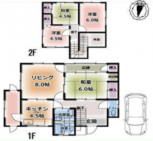 岸和田市上松町、中古一戸建ての間取り画像です