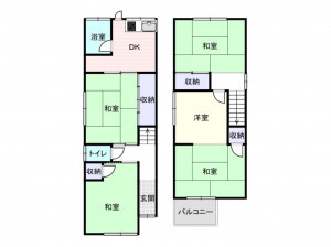 岸和田市大手町、中古一戸建ての間取り画像です