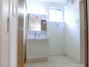 多賀城市伝上山、新築一戸建ての洗面画像です