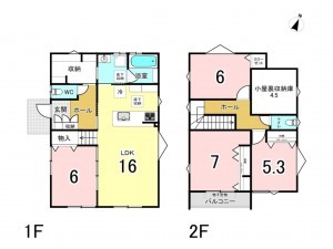多賀城市伝上山、新築一戸建ての間取り画像です