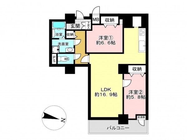 仙台市宮城野区福室、マンションの間取り画像です