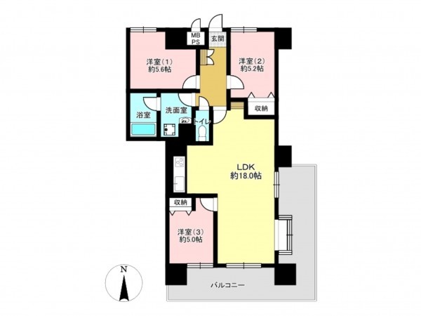 仙台市宮城野区大梶、マンションの間取り画像です