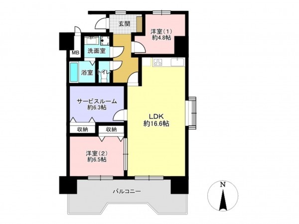 仙台市宮城野区小田原、マンションの間取り画像です