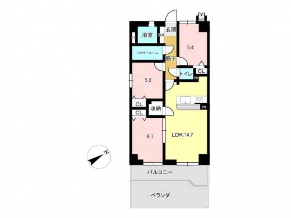 仙台市宮城野区栄、マンションの間取り画像です