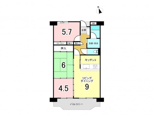 多賀城市高崎、マンションの間取り画像です