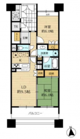 仙台市宮城野区小田原、マンションの間取り画像です