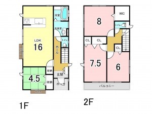 仙台市宮城野区岩切、中古一戸建ての間取り画像です