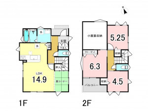 仙台市宮城野区白鳥、中古一戸建ての間取り画像です