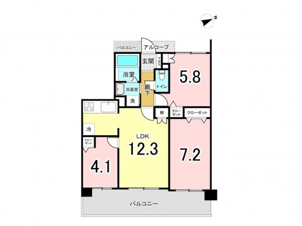 仙台市宮城野区鶴ケ谷、マンションの間取り画像です