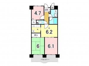 仙台市宮城野区白鳥、マンションの間取り画像です