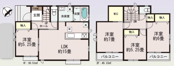仙台市宮城野区鶴ケ谷、新築一戸建ての間取り画像です
