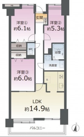 仙台市宮城野区福室、マンションの間取り画像です