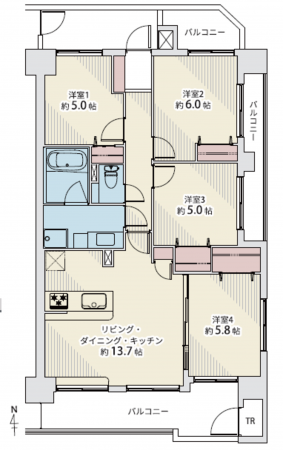 仙台市宮城野区萩野町、マンションの間取り画像です