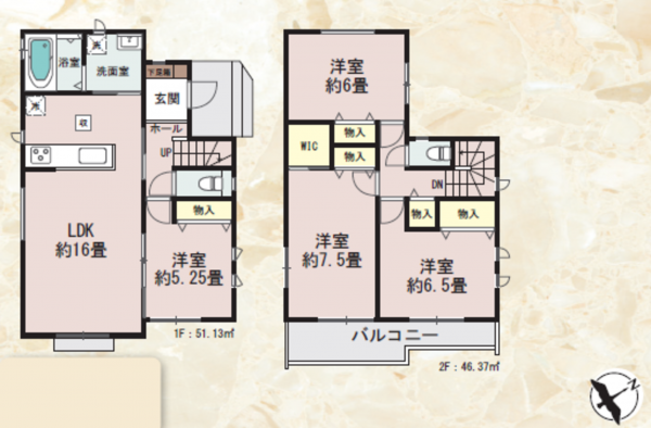 仙台市宮城野区二の森、新築一戸建ての間取り画像です