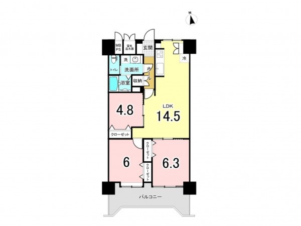 仙台市宮城野区小田原、マンションの間取り画像です