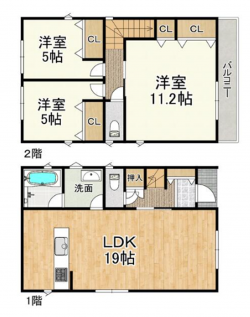多賀城市下馬、新築一戸建ての間取り画像です