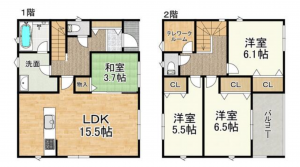 多賀城市下馬、新築一戸建ての間取り画像です
