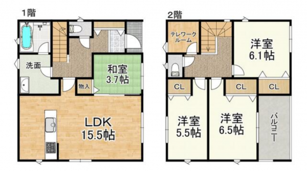 多賀城市下馬、新築一戸建ての間取り画像です