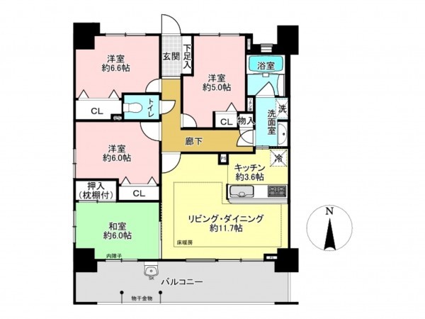 仙台市宮城野区大梶、マンションの間取り画像です