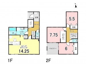 仙台市宮城野区小田原、新築一戸建ての間取り画像です