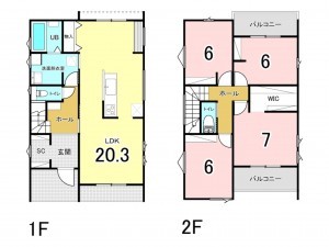 仙台市宮城野区安養寺、新築一戸建ての間取り画像です