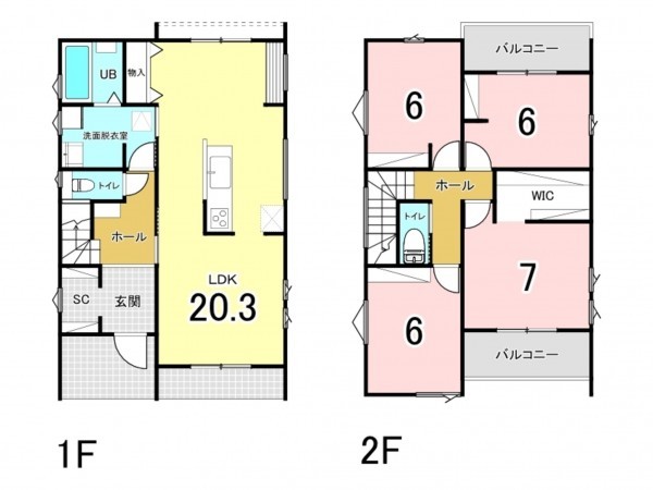 仙台市宮城野区安養寺、新築一戸建ての間取り画像です